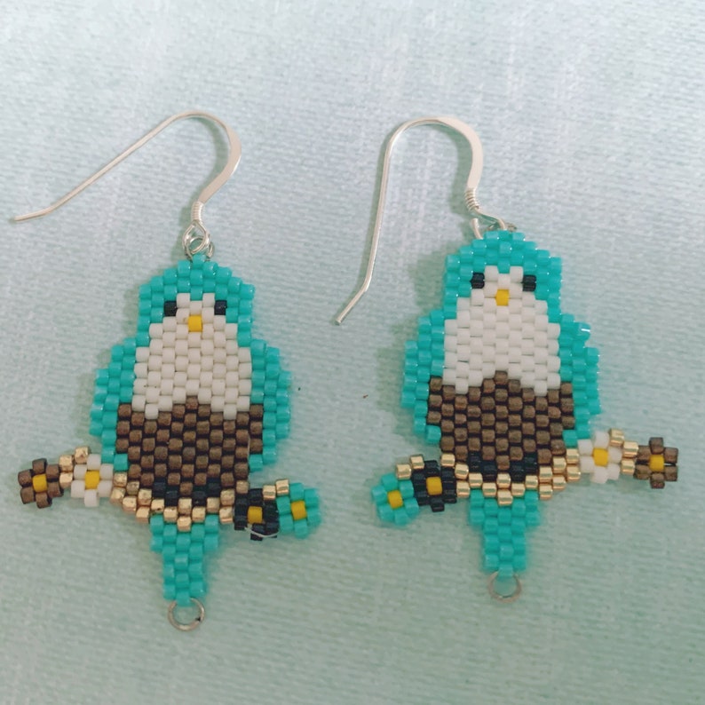Blue Bird Beaded Earrings