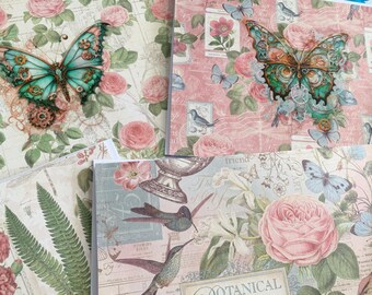 Vintage Floral Steampunk Butterfly Large Blank Notecards Cards 5x7  8 ct.