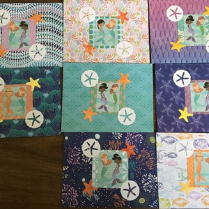 2 Little Mermaids Blank Notecards  8 ct
