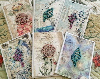 Laser Cut Seashell Sea Life Blank Invitation Sized Cards with Envelopes 6 ct.
