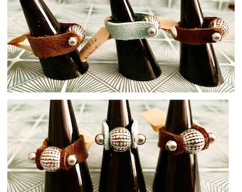 Genuine Leather Sea Urchin Starfish Seashell Barbell Ring