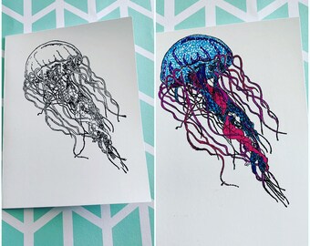 Color Your Own JellyFish Blank Notecards 6ct