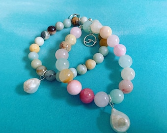 Lágrima Gota agua dulce perla piedra estiramiento pulsera elástica