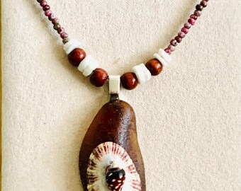 Puerto Rico Brown Seaglass & Limpet Shell Pendant Necklace Brown Seaglass Necklace Shell Necklace Seaglass Necklace 18 inches
