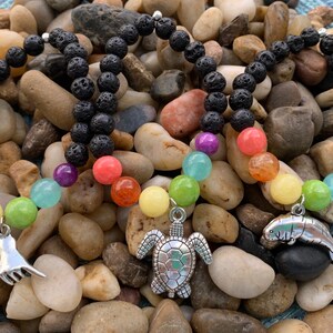 Lava Bead Stretch Bracelet Sea Turtle Manatee Shaka