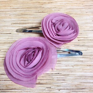 Mauve Fabric Rose Barrettes Set of 2