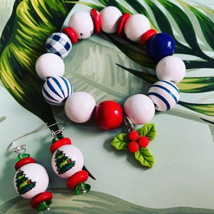 Gnome For The Holidays Christmas Gnome Holly Christmas Holiday Stretch Bracelet