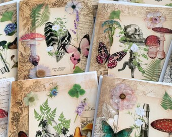 Skeleton Tarot Card Nature Collage Kraft Blank Notecards with Envelopes  8 ct
