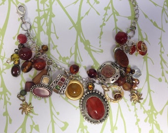 Rusty Reds  Recycled /Upcycled Charm Bracelet