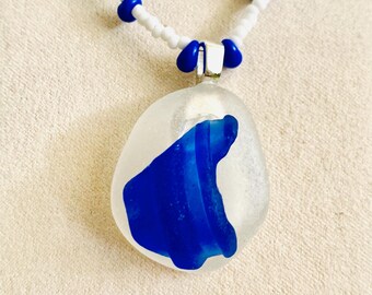Cobalt Blue Stacked Seaglass Pendant Necklace Seaglass Jewelry Rare Seaglass Necklace