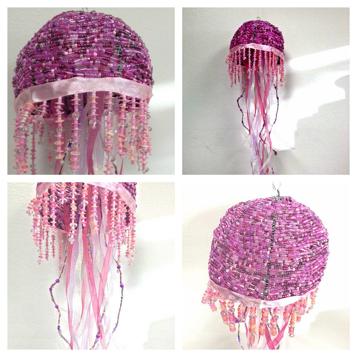 Jumbo Pink Jellyfish Beaded Sculpture Ornament Etsy