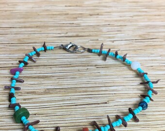 Turquoise& Brown Coral Beach Hippie Anklet