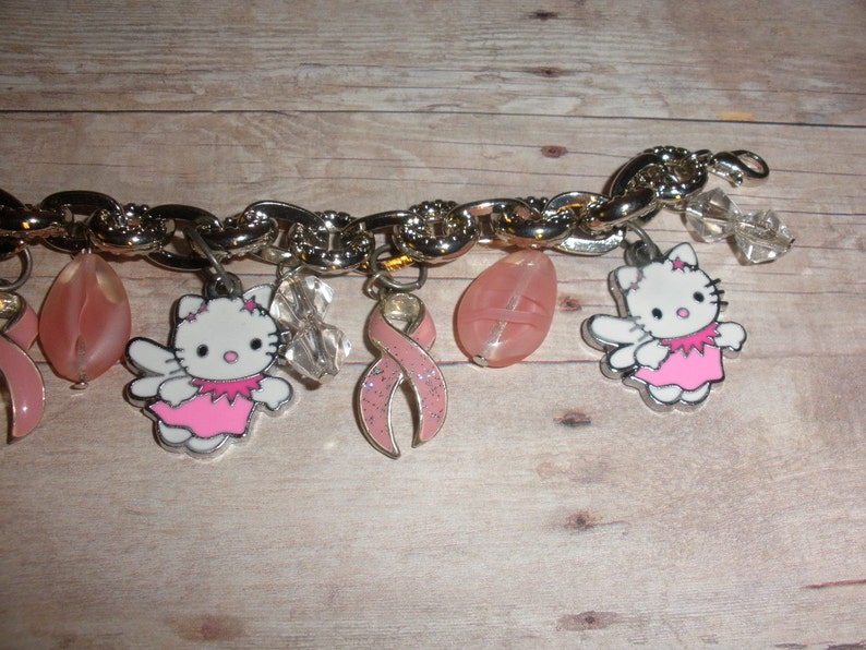 Kitty Cat Angel Breast Cancer Awareness Charm Bracelet image 3