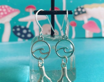 Pendientes de gancho de pez sprig de coral de ola de océano