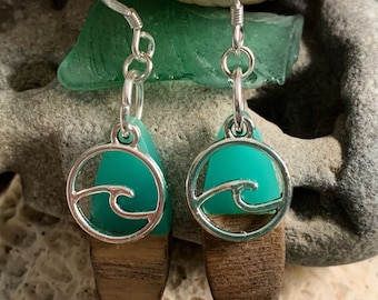 Surfboard Wave Resin & Wood Earrings