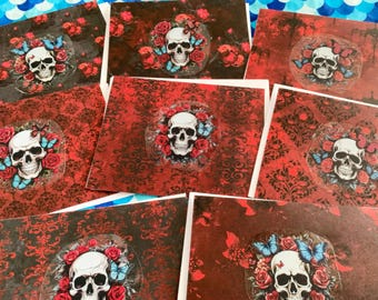 Black & Red Skulls with Roses Blank Notecards 8 ct