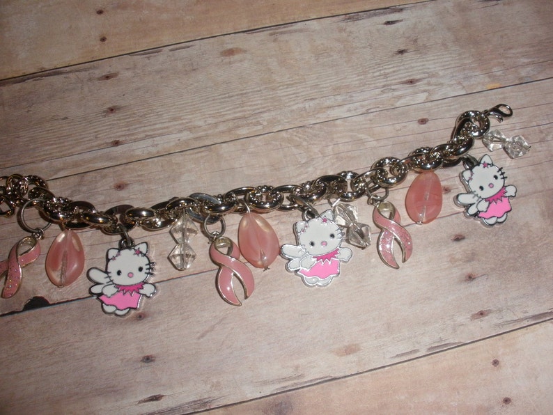 Kitty Cat Angel Breast Cancer Awareness Charm Bracelet image 4