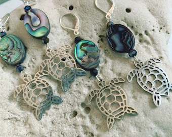 Abulón Tortuga Marina Palanca Pendientes Traseros