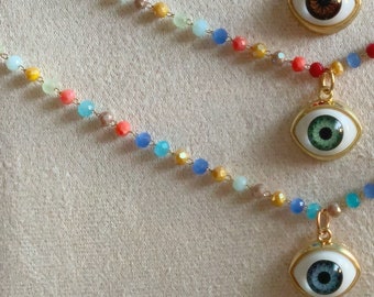 Collar minimalista de cadena de cuentas delicadas contra el mal de ojo