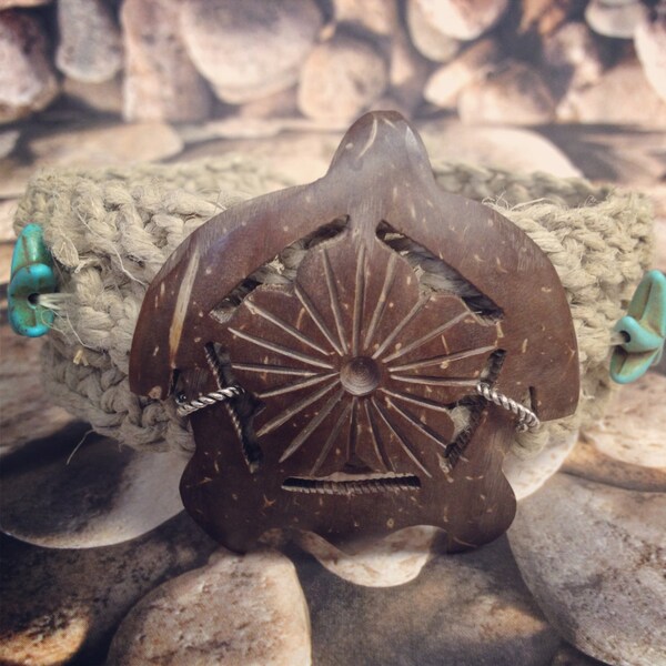 Wide Honu Hemp  Cuff Bracelet