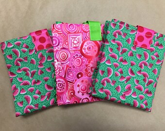 Watermelon Pink & Green  Reuseable Washable Grocery Shopping Bags Set of 3