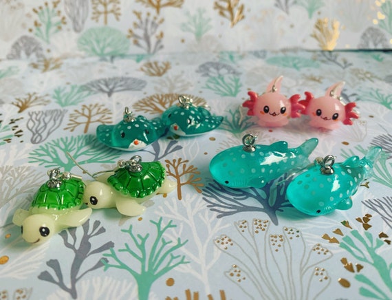 Kawaii Whale shark, Axolotl, Spotted Eagle Ray, Sea Turtle Earrings FREE SHIPPING