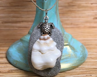 Beach Stone Shell Whorl Sea Turtle Necklace