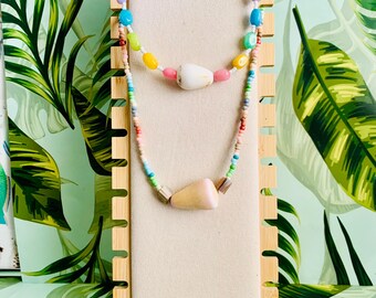 Cone Shell Necklace Beaded Shell Necklace Beach Jewelry Beachcombing Shell Necklace 19.25 inches