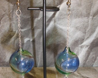 Blown Glass Globe on Chain  Earrings