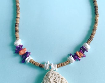 Purple Plumeria Coral Necklace