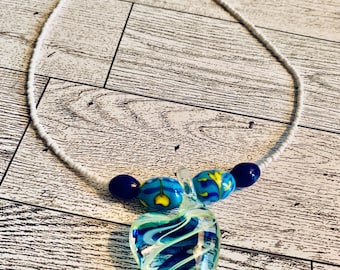 Boro Glass Heart Pendant Beaded Necklace