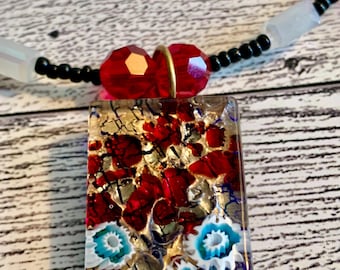 Murano Glass Rectangle Pendant made in Italy
