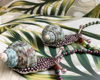 Hurry Up Snail With Real Shell Beaded Necklace