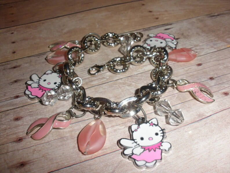 Kitty Cat Angel Breast Cancer Awareness Charm Bracelet image 5