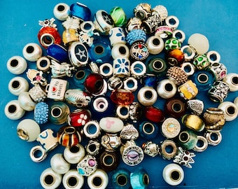Large Hole Bead  Destash 104 Beads Charm Beads European Style Beads Jewelry  Supplies Jewelry Making Glass Bead Lot Bulk Beads