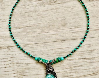 Green Snail Oddities Garden Dweller Unique Beaded Necklace 19 inches