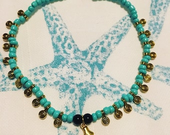 Gold Tone Coral Sprig Anklet