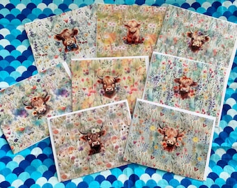 Baby Highland Cow Calf  Blank Invitation sized  Notecards 8 ct