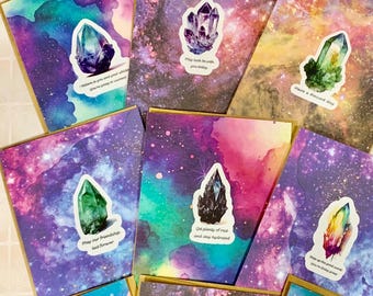 Tarjetas de notas en blanco con sobres, cristales de Reiki, sanación con piedras preciosas, amistad, cuidado para toda ocasión, 6 unidades