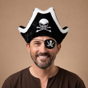 Pirate Costume Hat Set, Furry Pirate Captain Hat with Eye Patch, Halloween Cosplay Accessory, Buccaneer Costume, Party Outfit