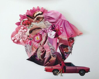 Pink Convertible 6X9 Analog Collage Art Print