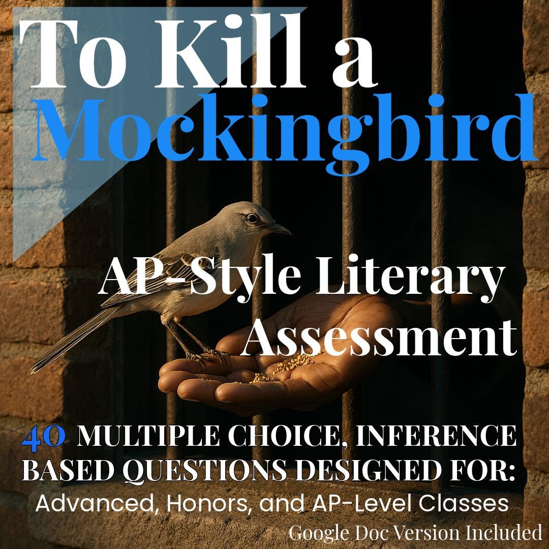 To Kill a Mockingbird Novel Study Assessment: 40 High School Inference ...