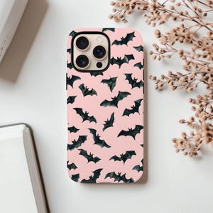 Pink Bat Halloween Phone Case, iPhone Case for iPhone 16 15 14 13 12 11 XR X XS Max Cover, Horror Phone Case, Coquette Horror phone case