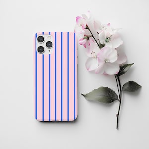 Chic Pink & Blue Striped Snap Case, Case For iPhone 16 Pro Max 15 14 13 12 11 XR XS X, Preppy Aesthetic iPhone Case, Cute Phone Cases