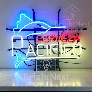 Cerveza Pacifico Marlin Neon Sign: Real Glass Bar Decor