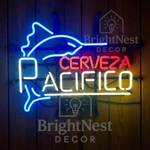 Pacifico Beer Neon Sign: Marlin Bar Decor, Real Glass