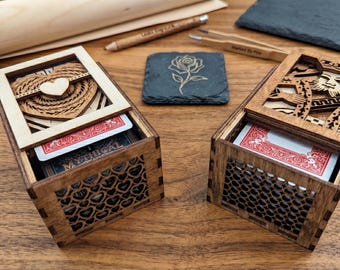 Handcrafted Wood Playing Card Storage Box, Rustic Card Game Organizer