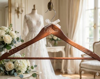 Personalized and Engraved Wooden Wedding Hanger, Custom Bride, Groom, Bridesmaid, and groomsmen gift
