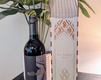 Personalized Wooden Wine Gift Box, Handmade Corrugated Design