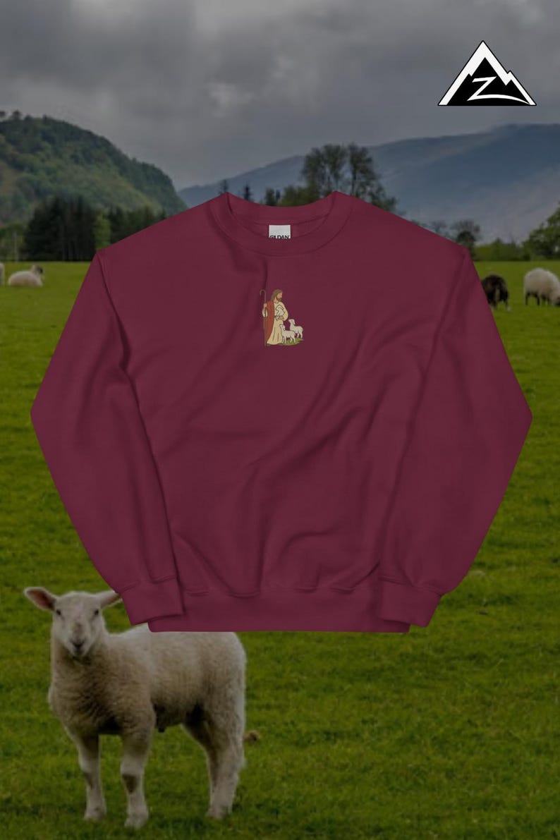 God herde broderad rund hals | Kristen troströja | Mjuk och mysig tröja Maroon
